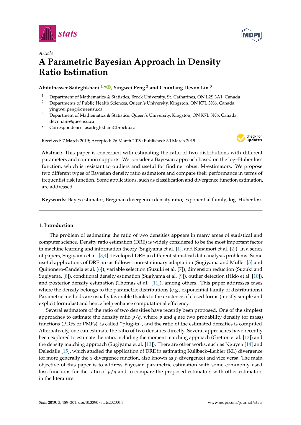 A Parametric Bayesian Approach in Density Ratio Estimation