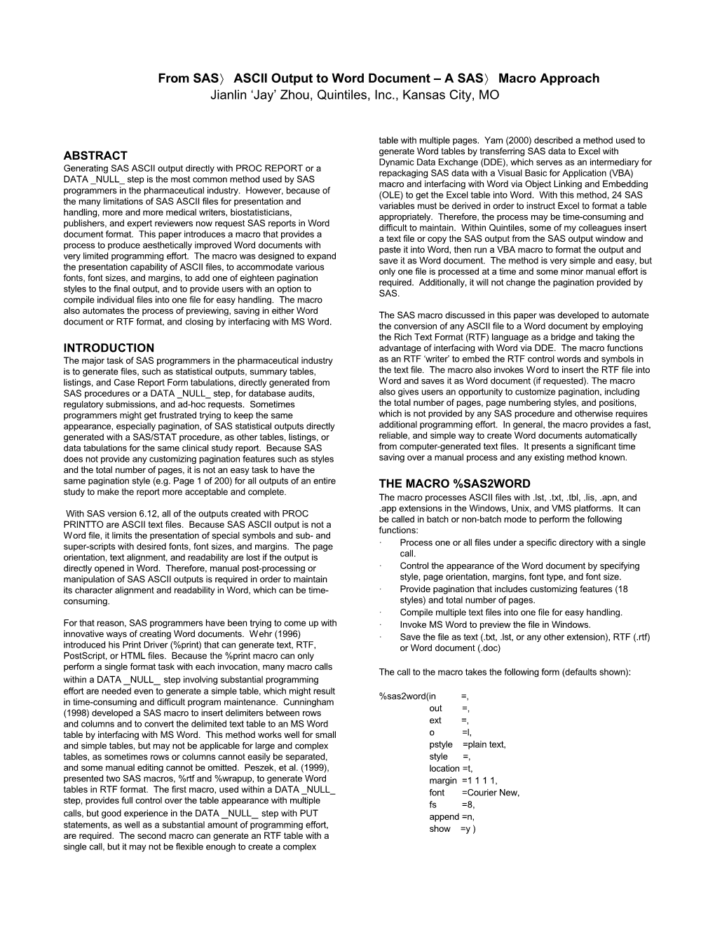 From SAS ASCII Output to Word Document