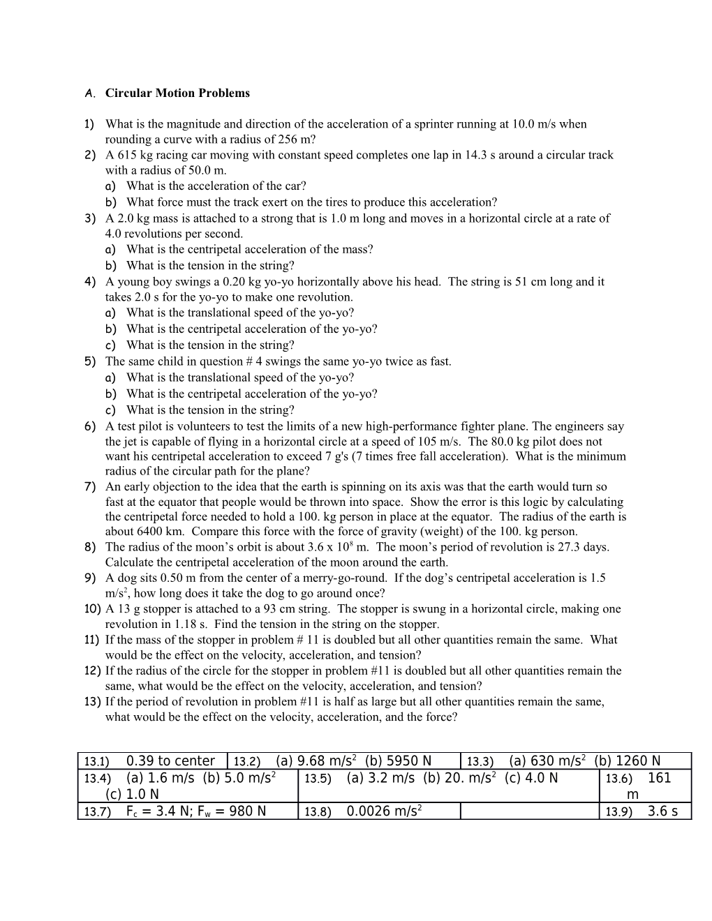 A. Circular Motion Problems