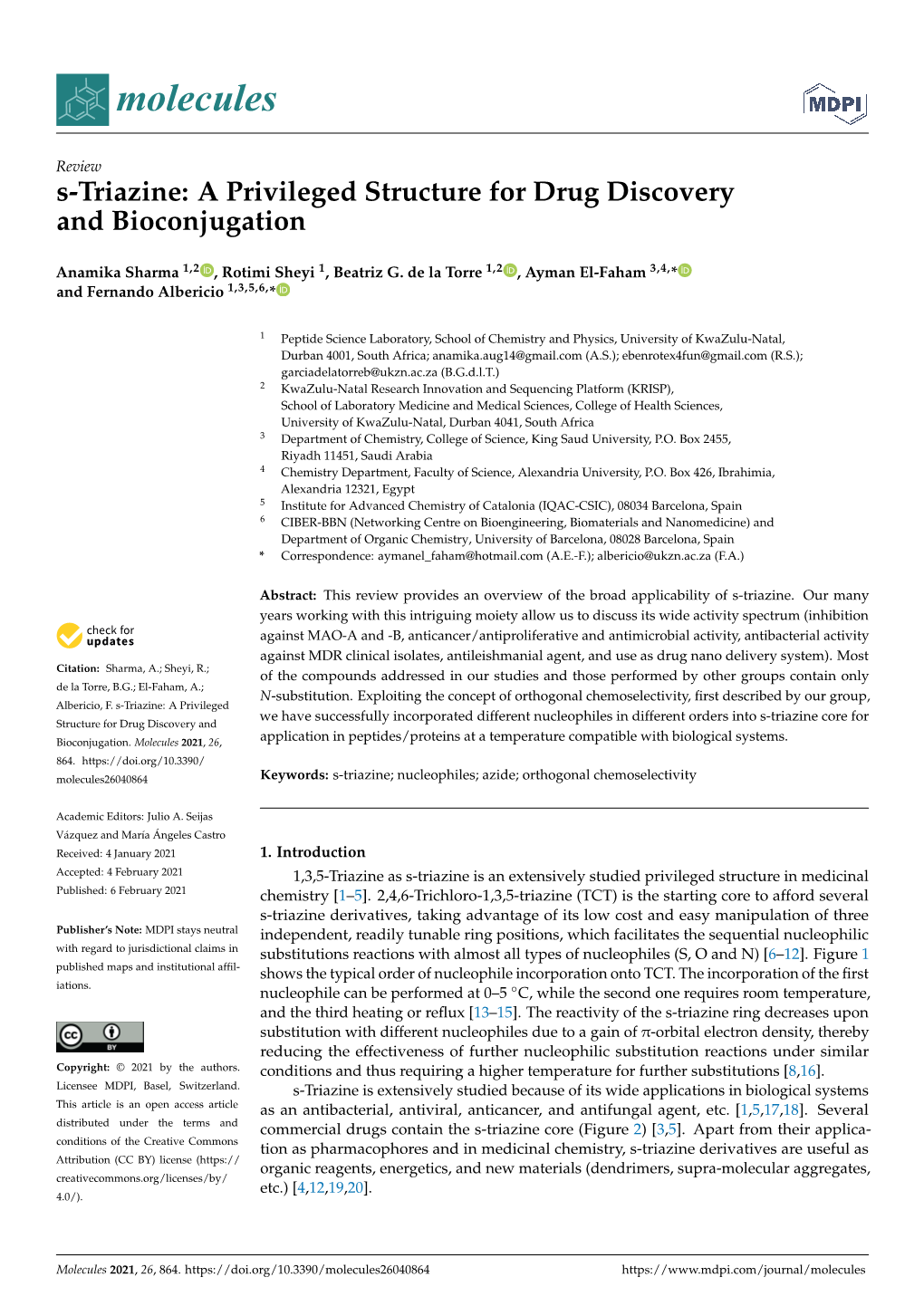 S-Triazine: a Privileged Structure for Drug Discovery and Bioconjugation