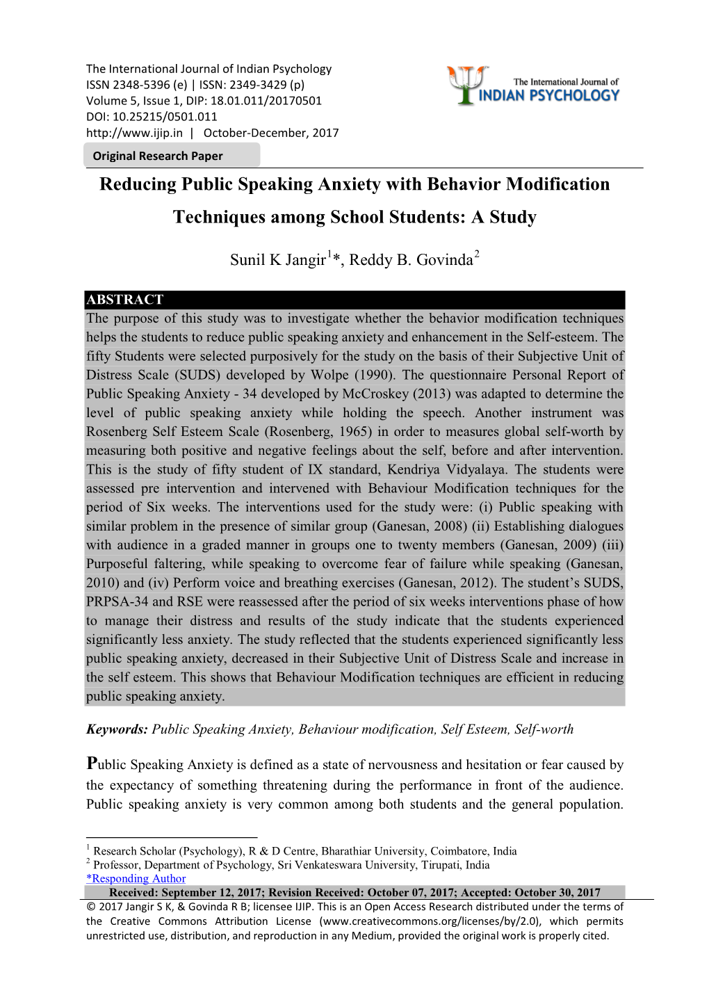 Reducing Public Speaking Anxiety with Behavior Modification Techniques Among School Students: a Study