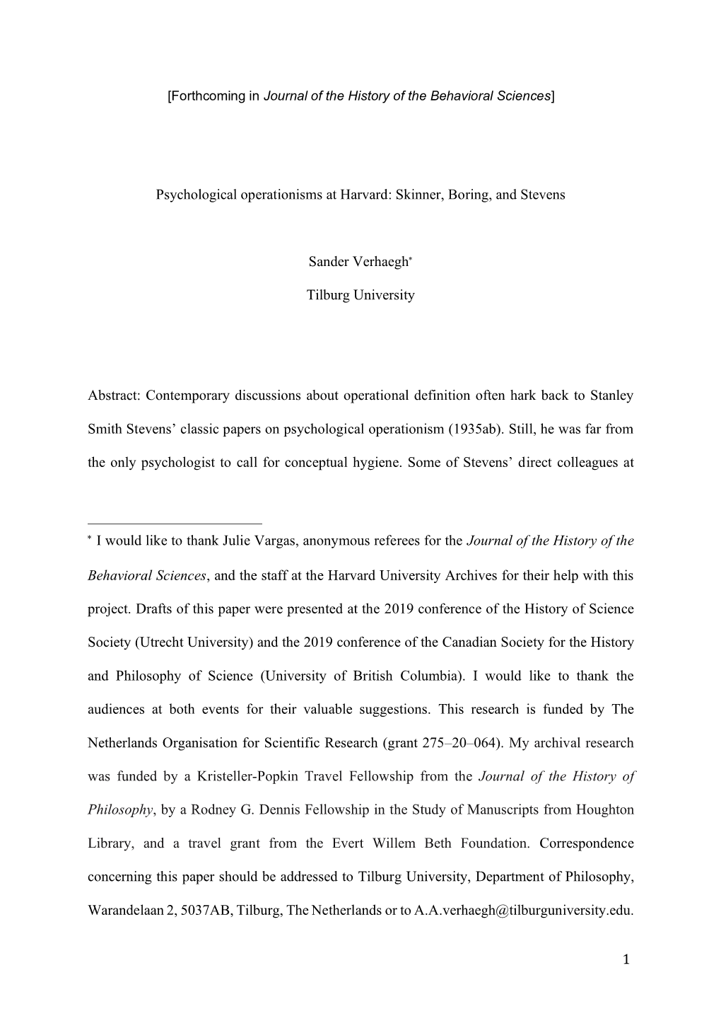 1 Psychological Operationisms at Harvard: Skinner, Boring, And