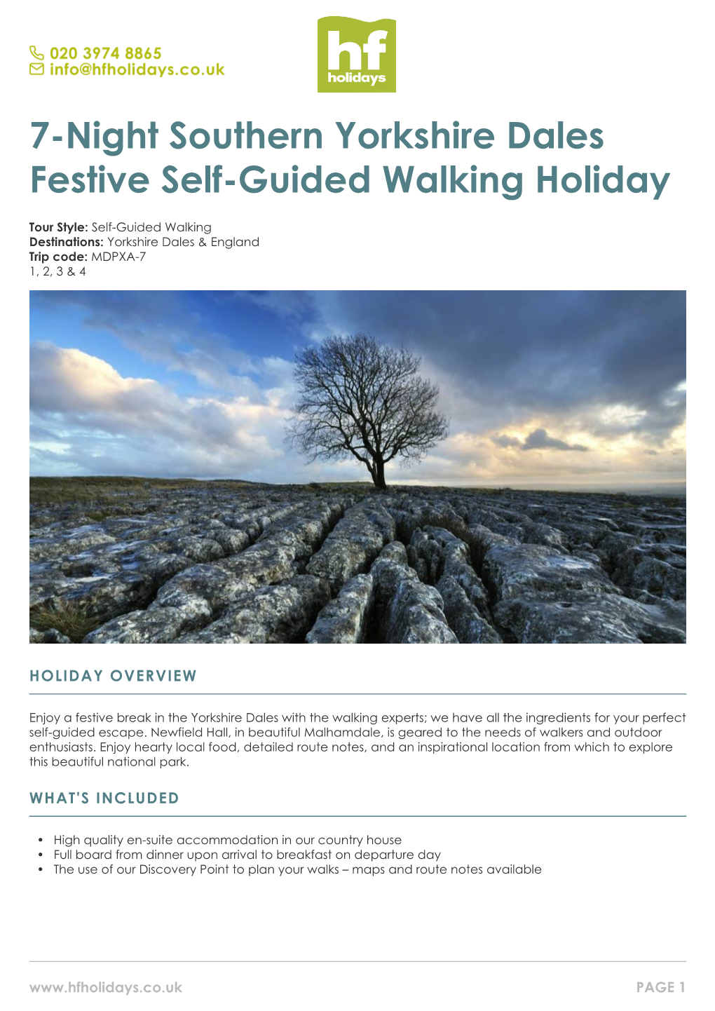 7-Night Southern Yorkshire Dales Festive Self-Guided Walking Holiday