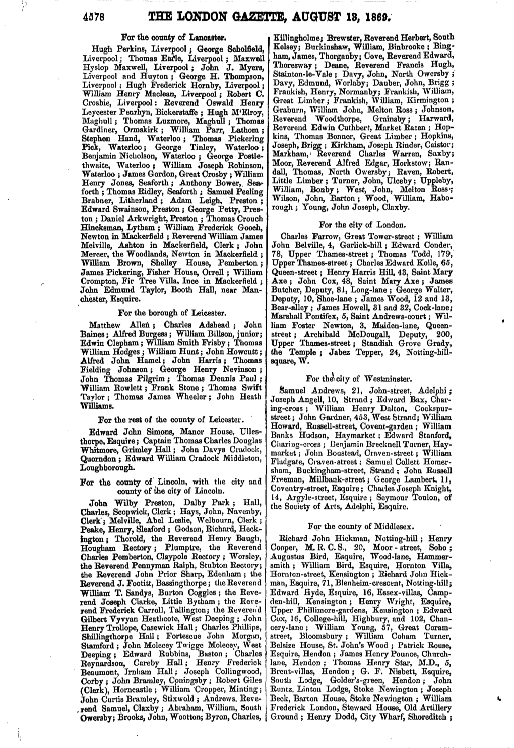 The London Gazette, August 13, 1869