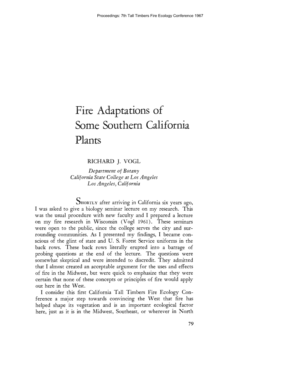 Fire Adaptations of Some Southern California Plants