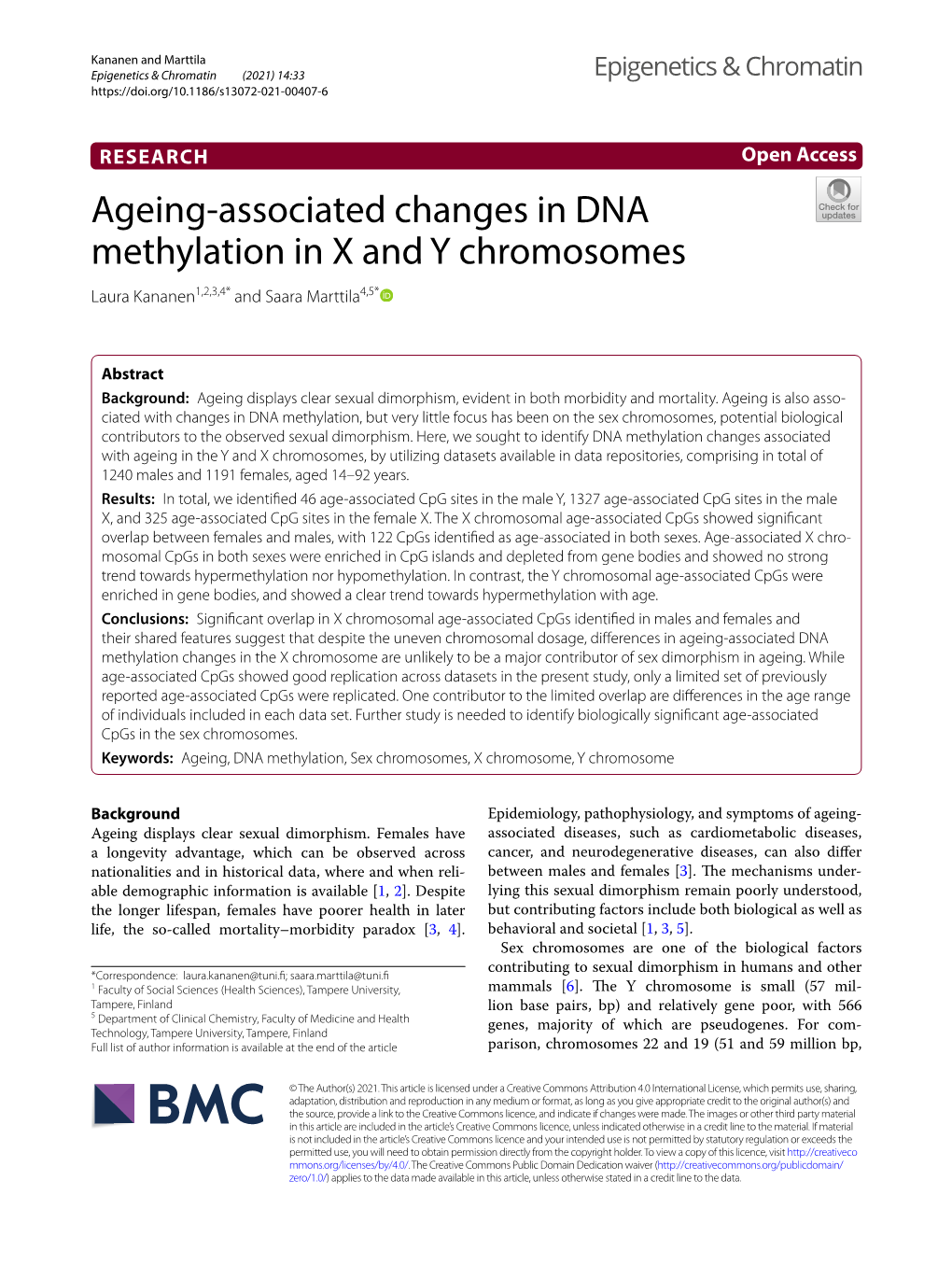 Ageing-Associated Changes in DNA Methylation in X and Y Chromosomes