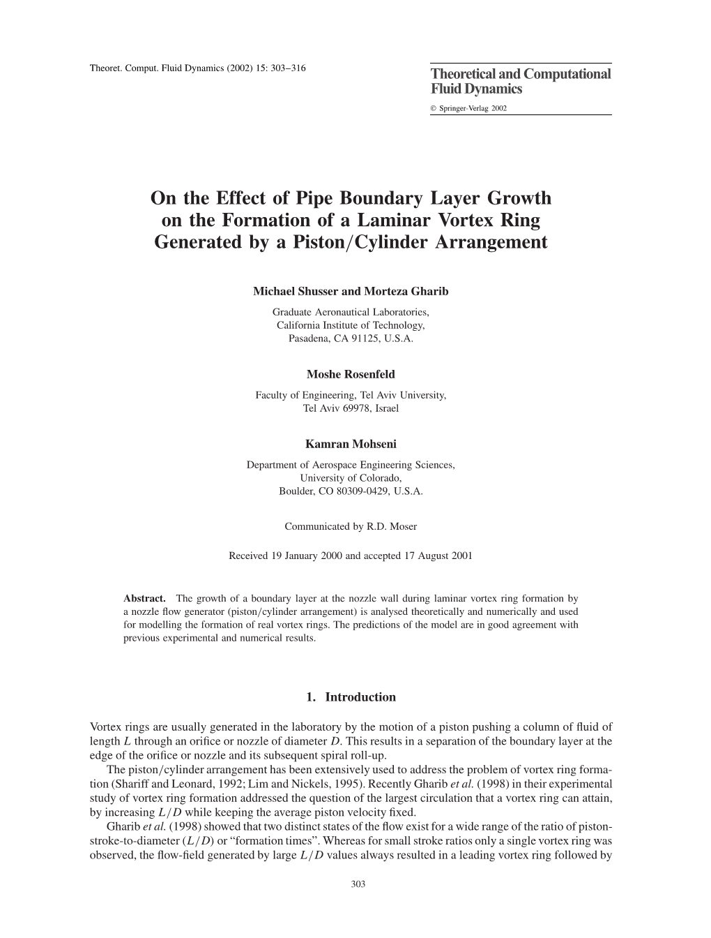 On the Effect of Pipe Boundary Layer Growth on the Formation of a Laminar Vortex Ring Generated by a Piston/Cylinder Arrangement