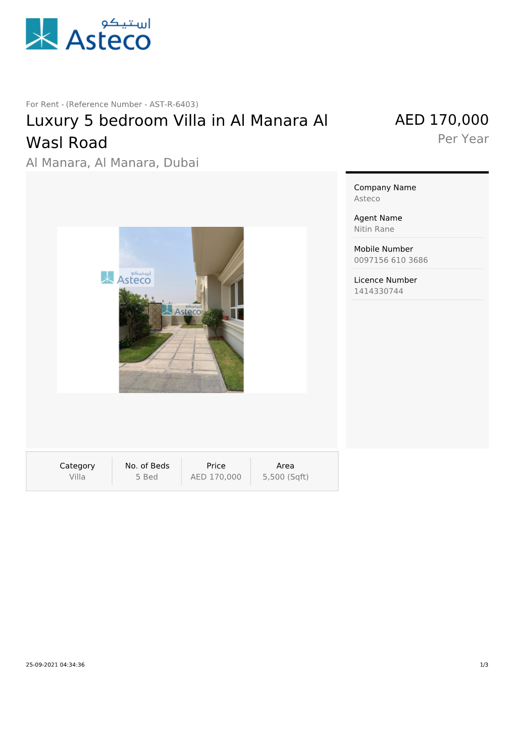 Luxury 5 Bedroom Villa in Al Manara Al Wasl Road