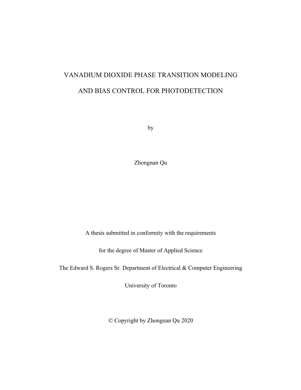 Vanadium Dioxide Phase Transition Modeling and Bias Control for Photodetection