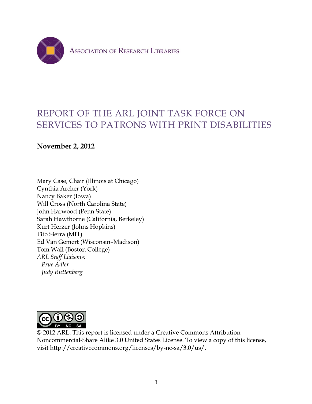 Report of the Arl Joint Task Force on Services to Patrons with Print Disabilities