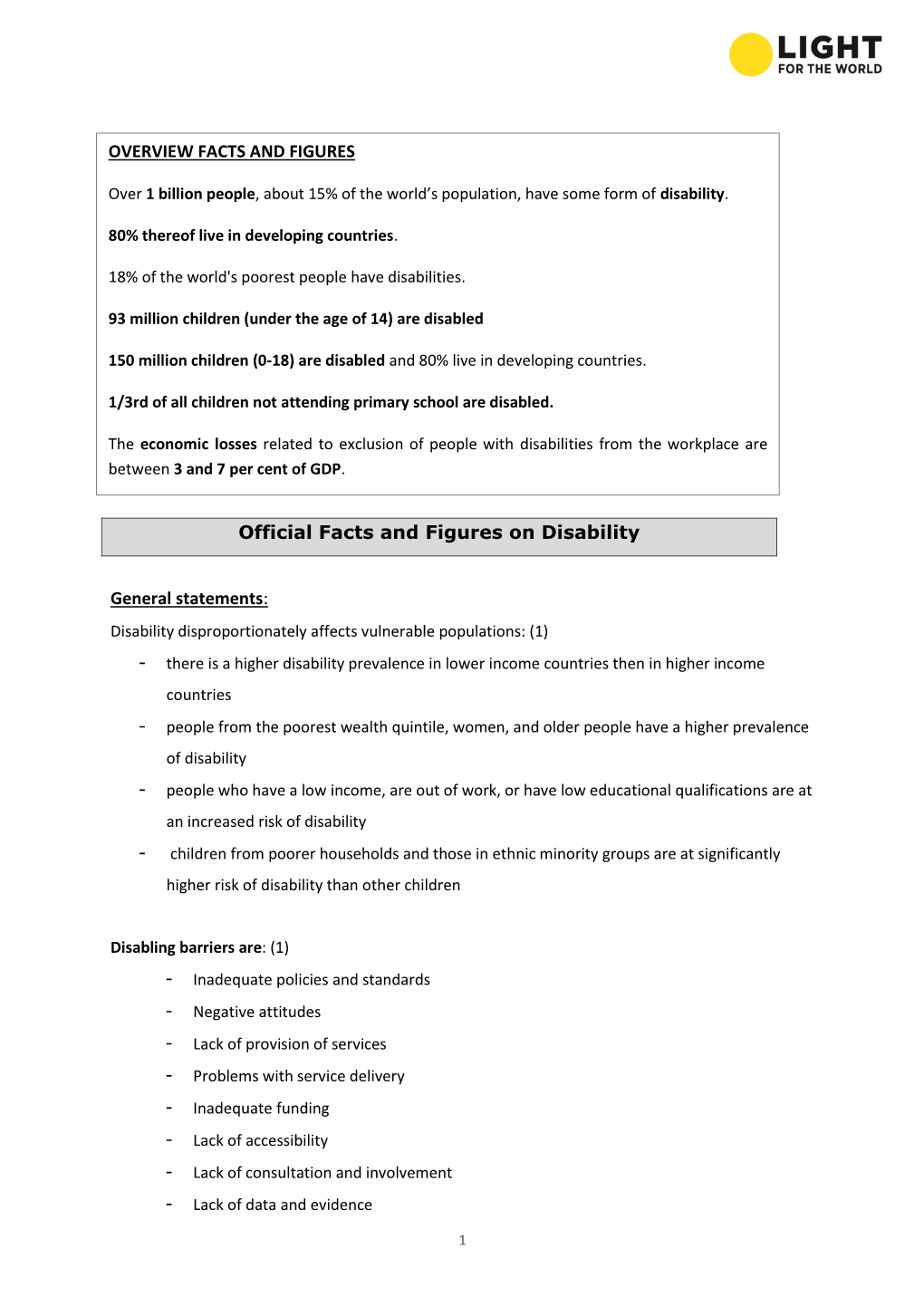 Official Facts and Figures on Disability General