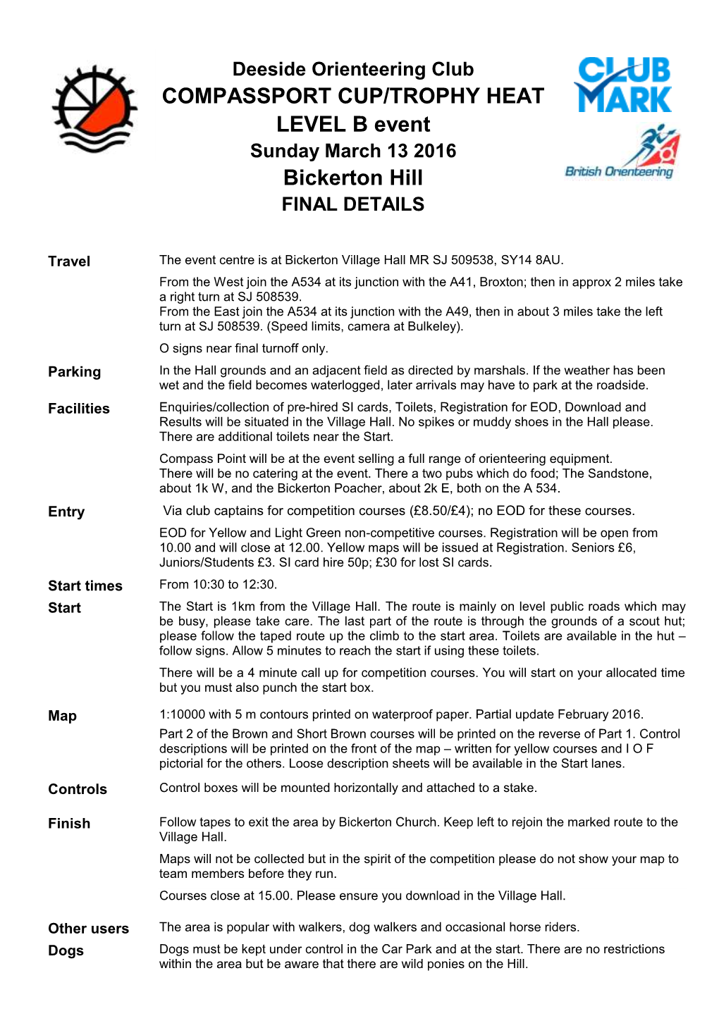 COMPASSPORT CUP/TROPHY HEAT LEVEL B Event Bickerton Hill