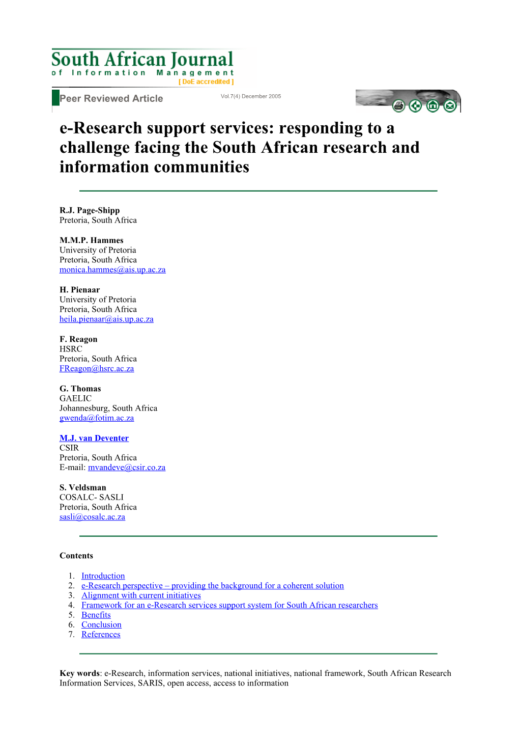 E-Research Support Services: Responding to a Challenge Facing the South African Research and Information Communities