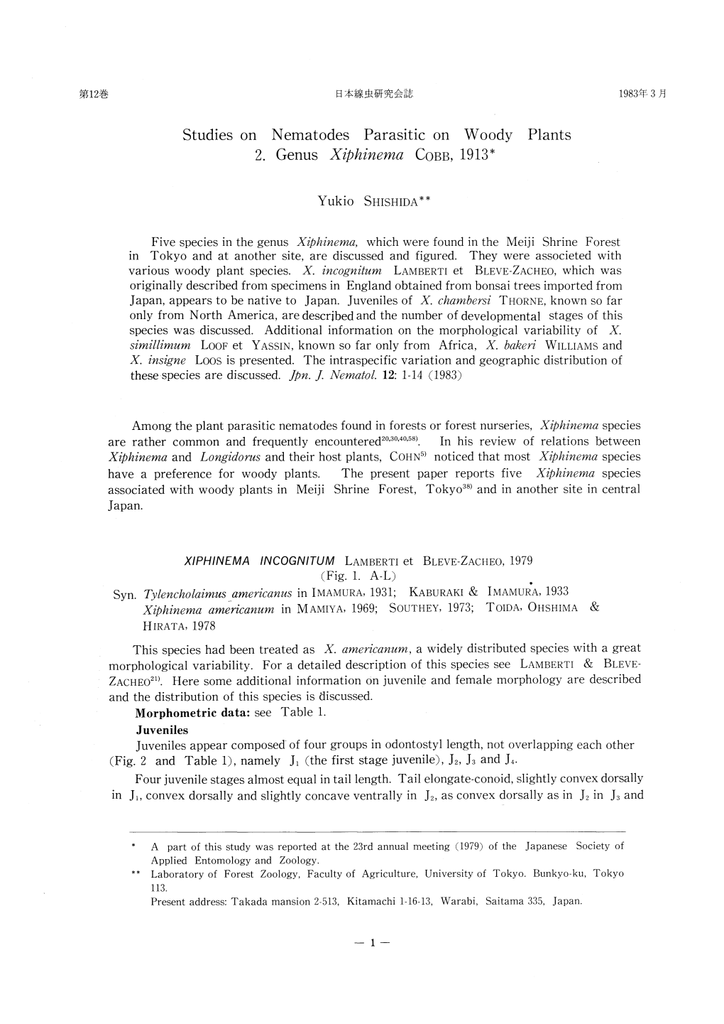 Studies on Nematodes Parasitic on Woody Plants2. Genus Xiphinema