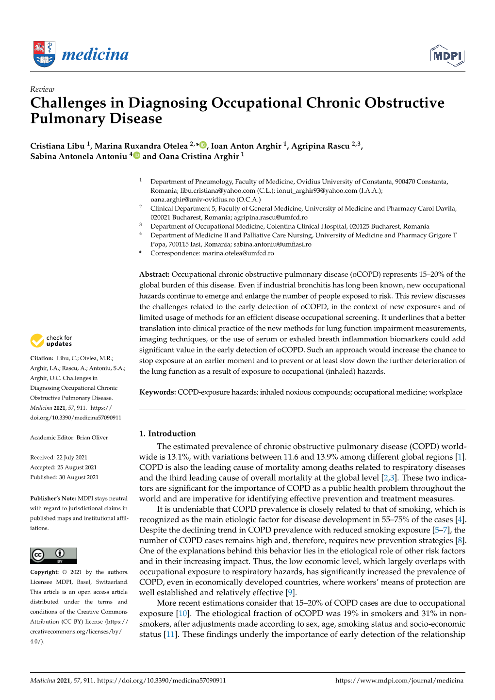 Challenges in Diagnosing Occupational Chronic Obstructive Pulmonary Disease