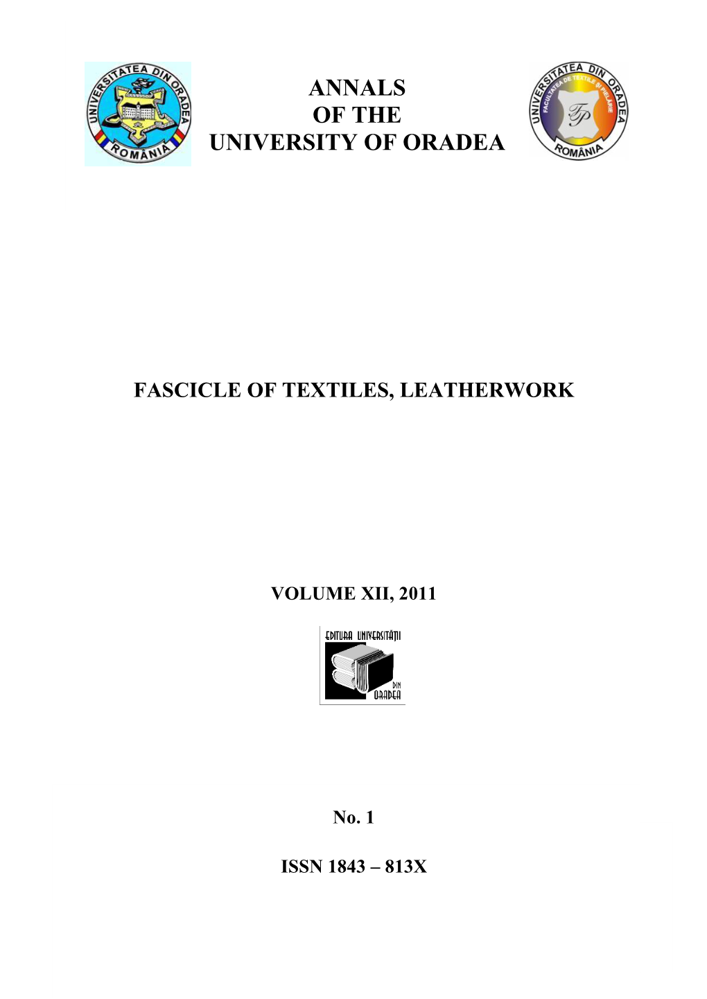 Annals of the University of Oradea Fascicle of Textiles, Leatherwork Annals of the University of Oradea