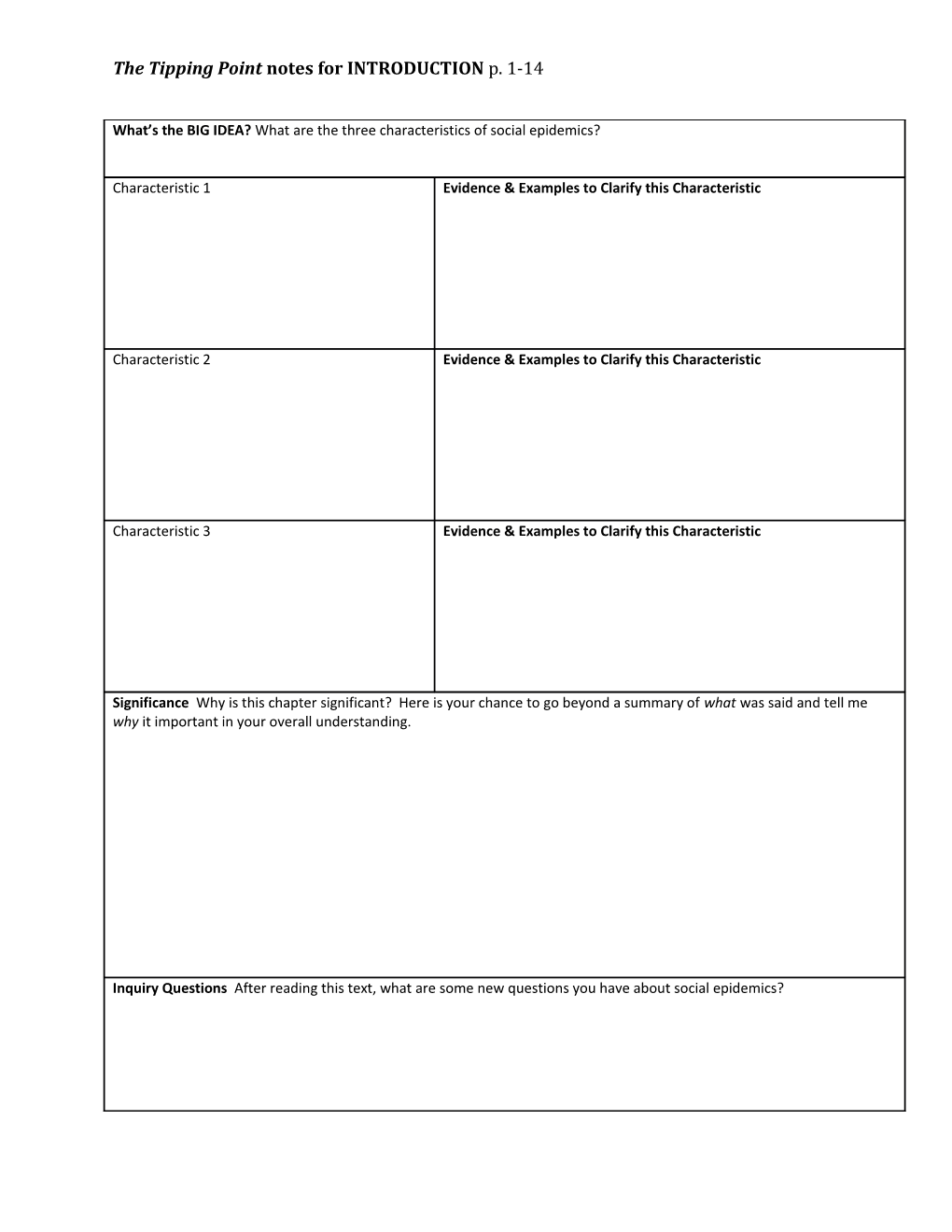 The Tipping Point Notes for INTRODUCTION P. 1-14