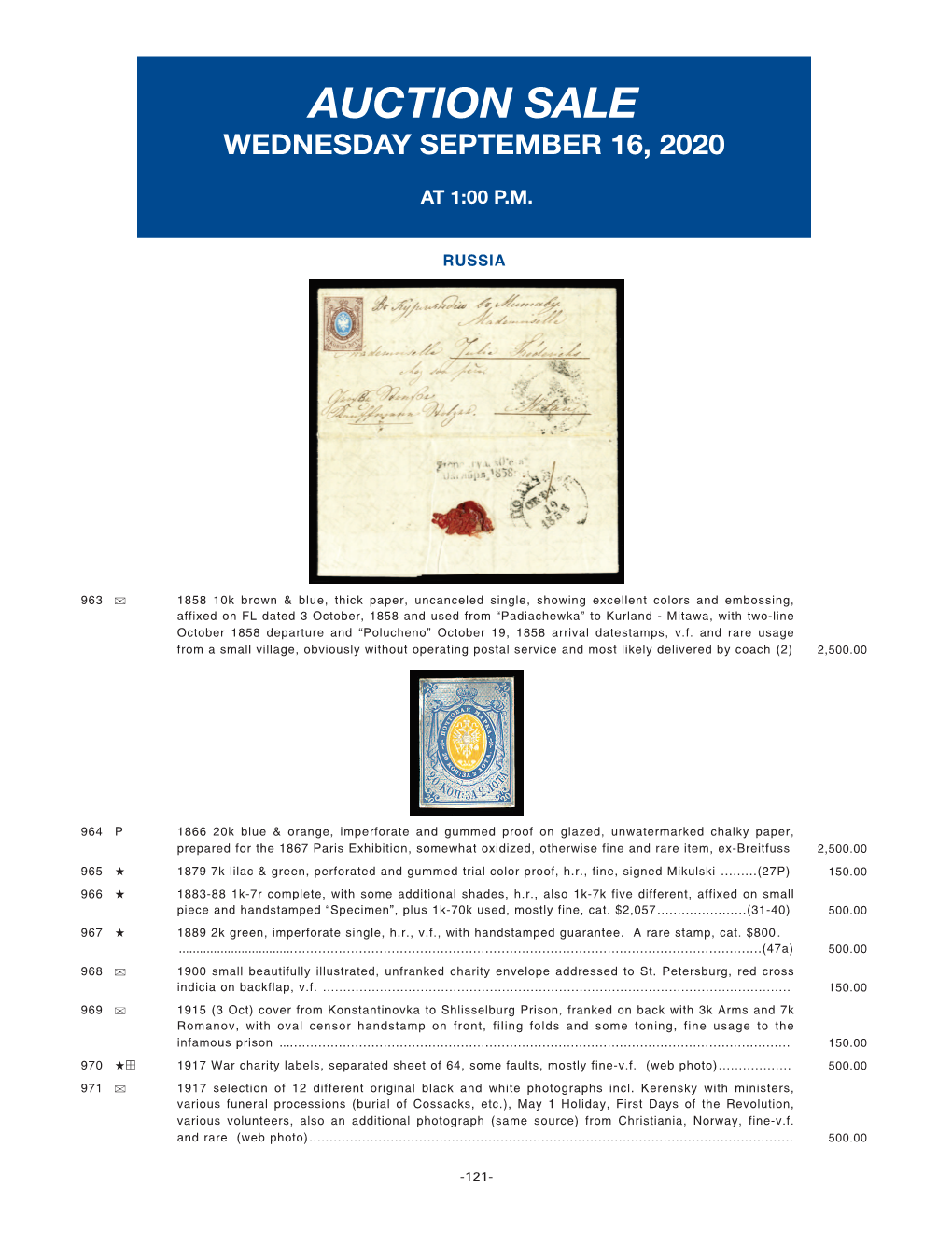 Auction Sale Wednesday September 16, 2020