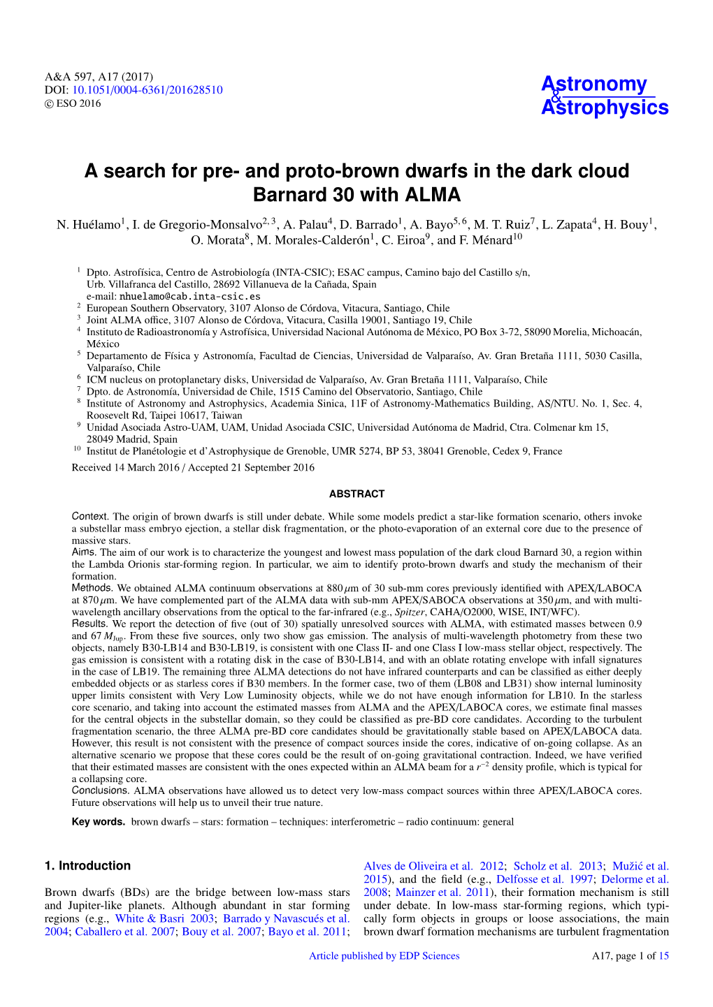 A Search for Pre- and Proto-Brown Dwarfs in the Dark Cloud Barnard 30 with ALMA N