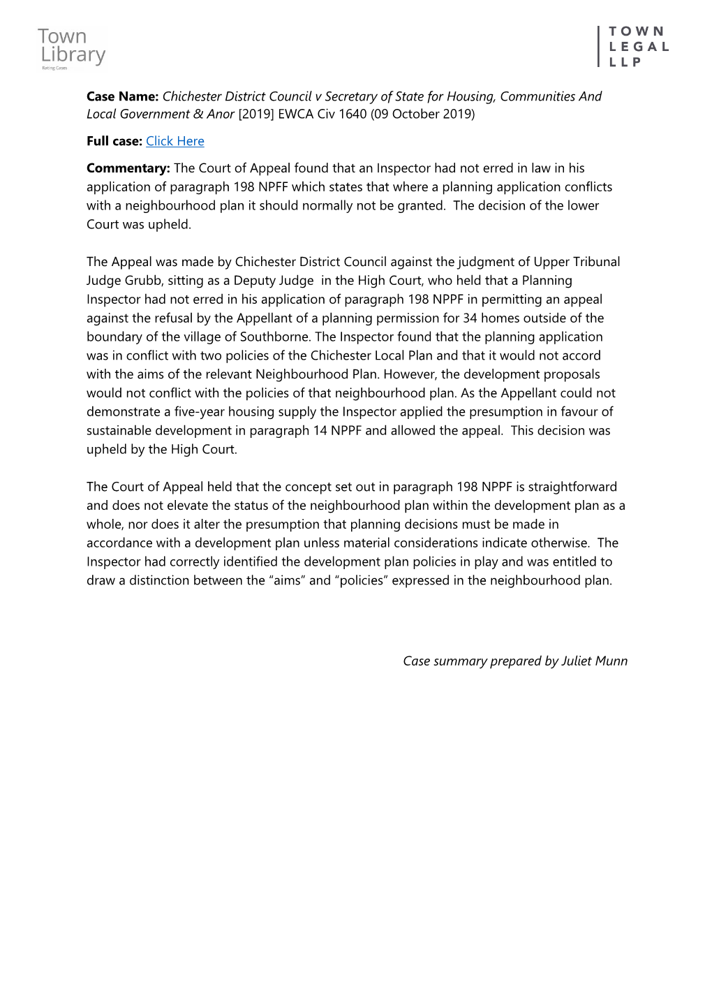 Chichester District Council V Secretary of State for Housing, Communities and Local Government & Anor [2019] EWCA Civ 1640 (09 October 2019)