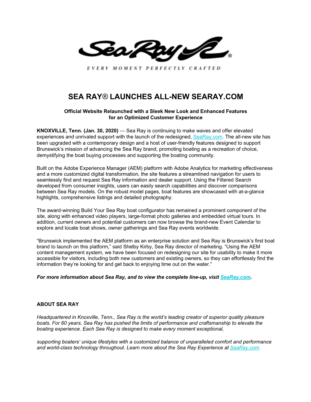 Sea Ray® Launches All-New Searay.Com