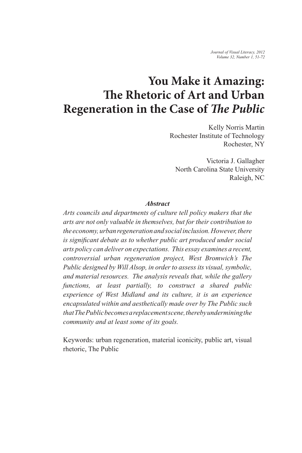 You Make It Amazing: the Rhetoric of Art and Urban Regeneration in the Case of the Public