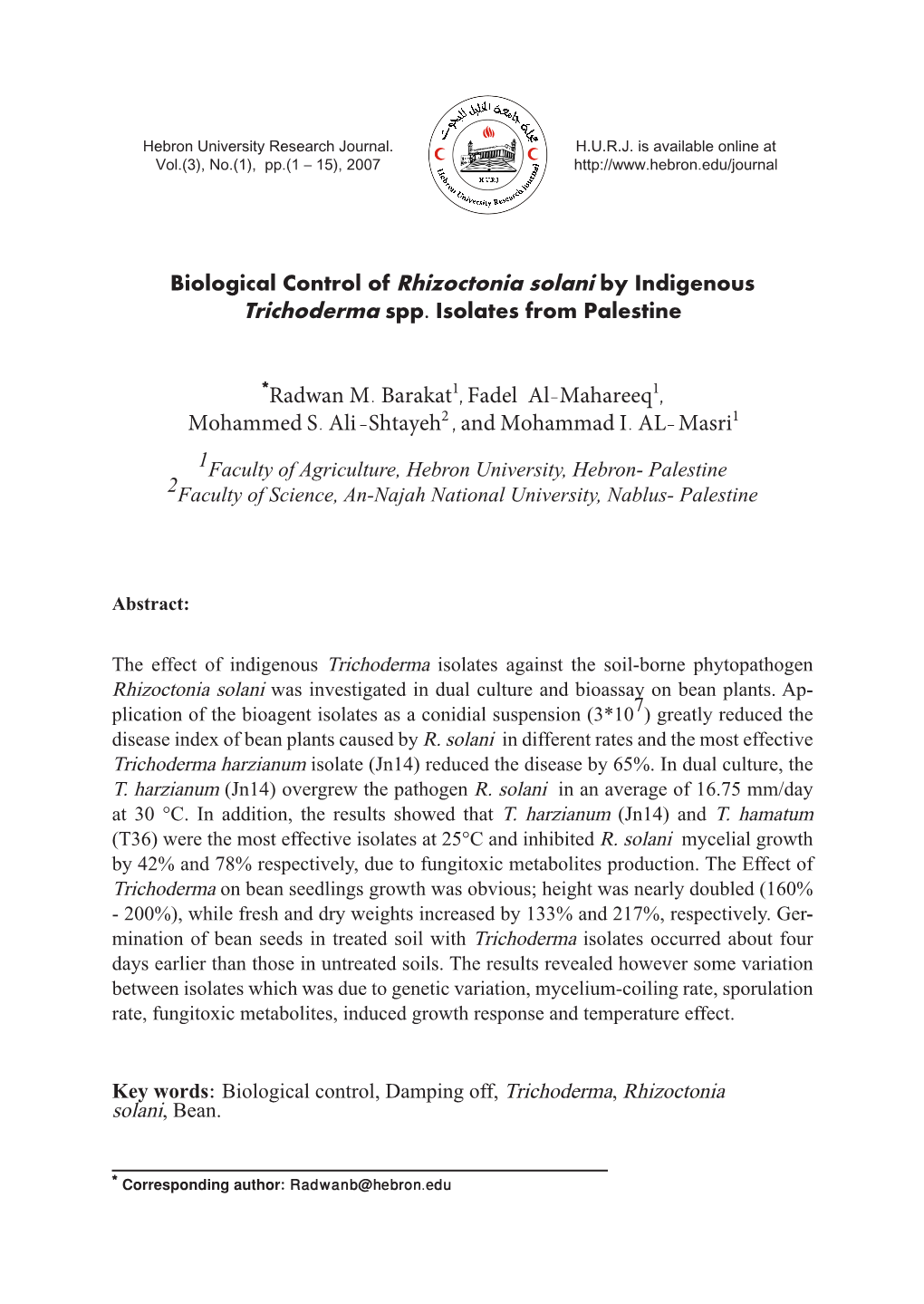 Biological Control of Rhizoctonia Solani by Indigenous Trichoderma Spp