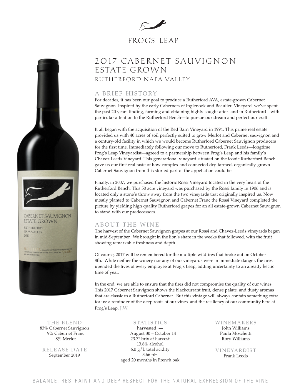 2017 Cabernet Sauvignon Estate Grown Rutherford Napa Valley