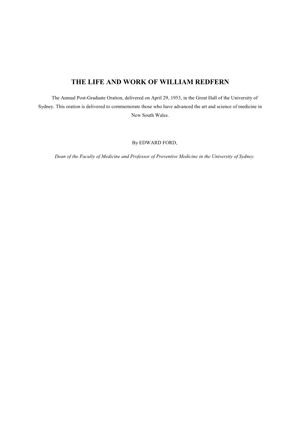 The Life and Work of William Redfern