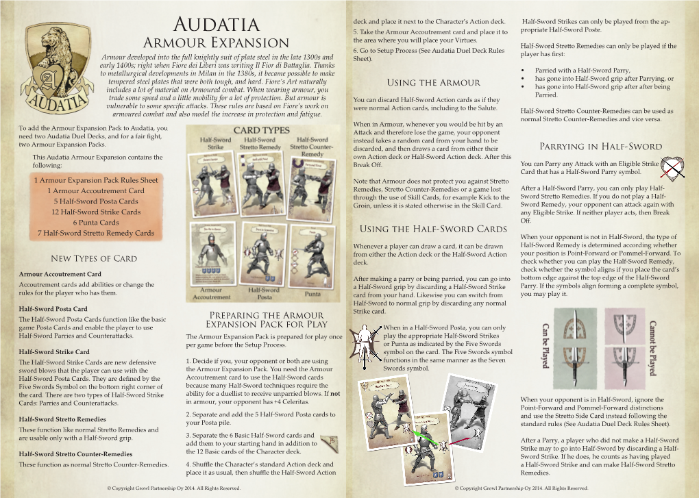 AUDATIA Armour Expansion Pack Rulebook