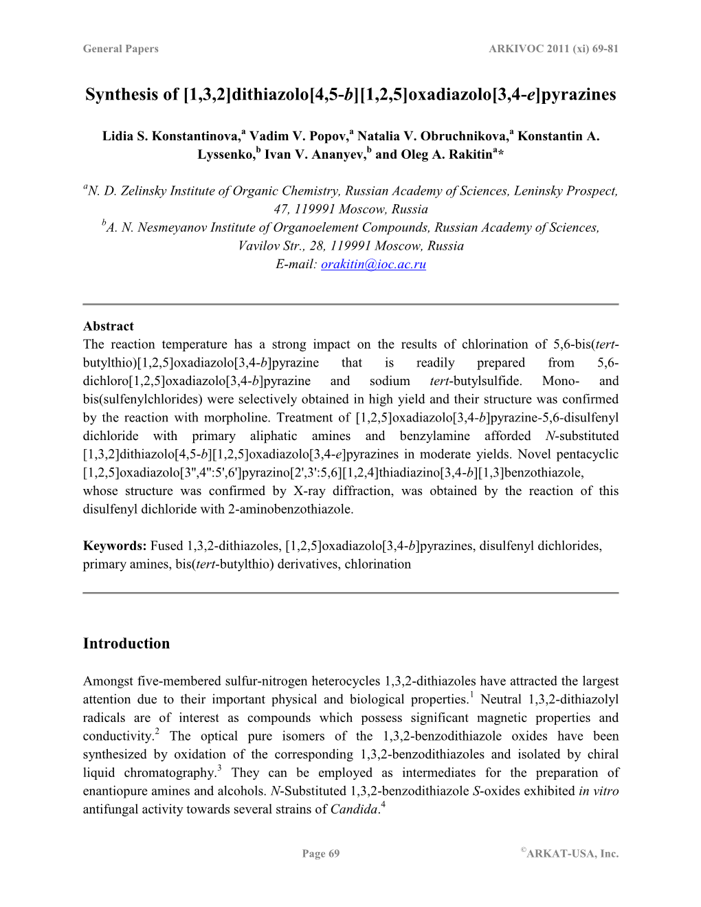 Synthesis of [1,3,2]Dithiazolo[4,5-B][1,2,5]Oxadiazolo[3,4-E]Pyrazines