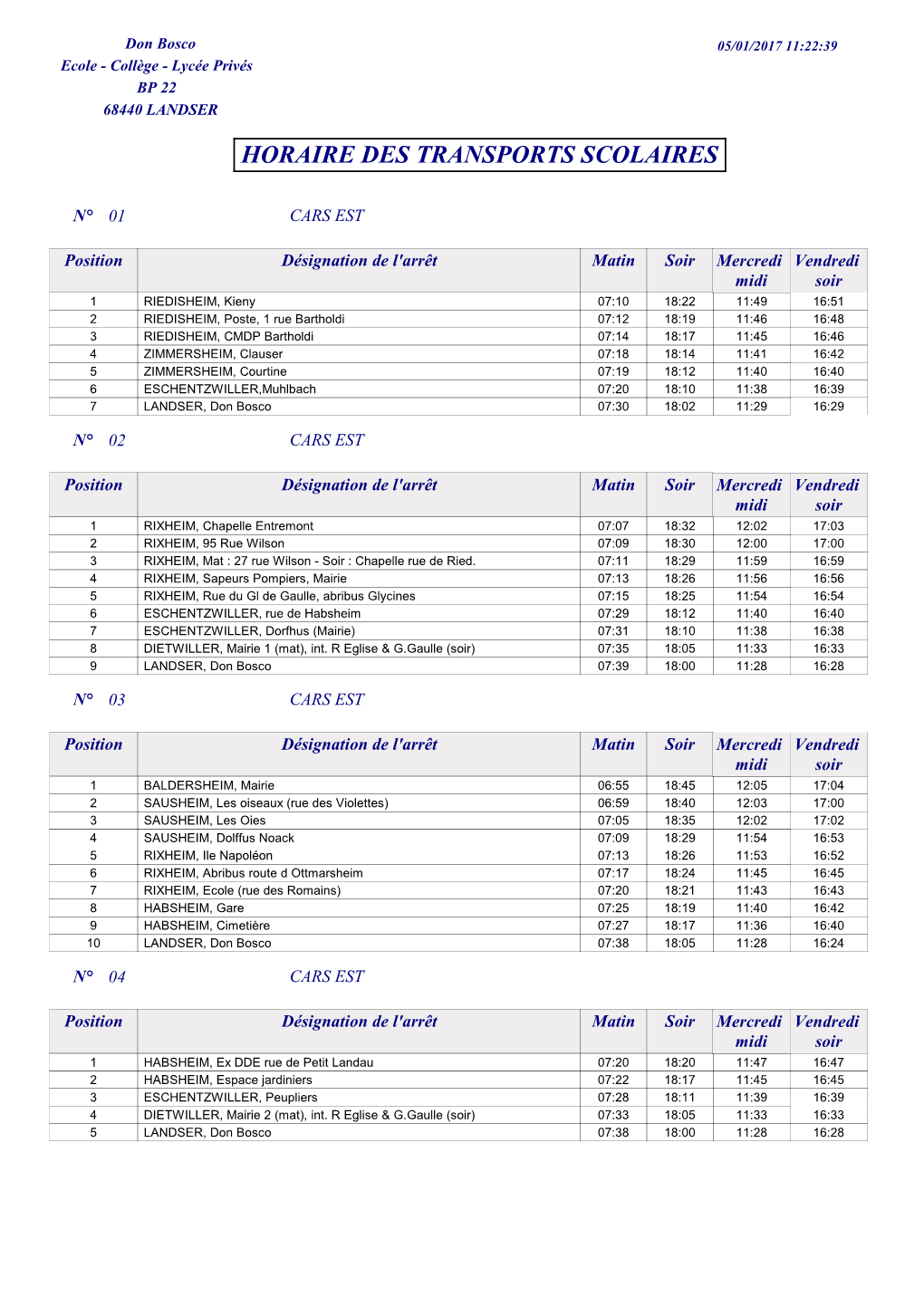 Horaire Des Transports Scolaires