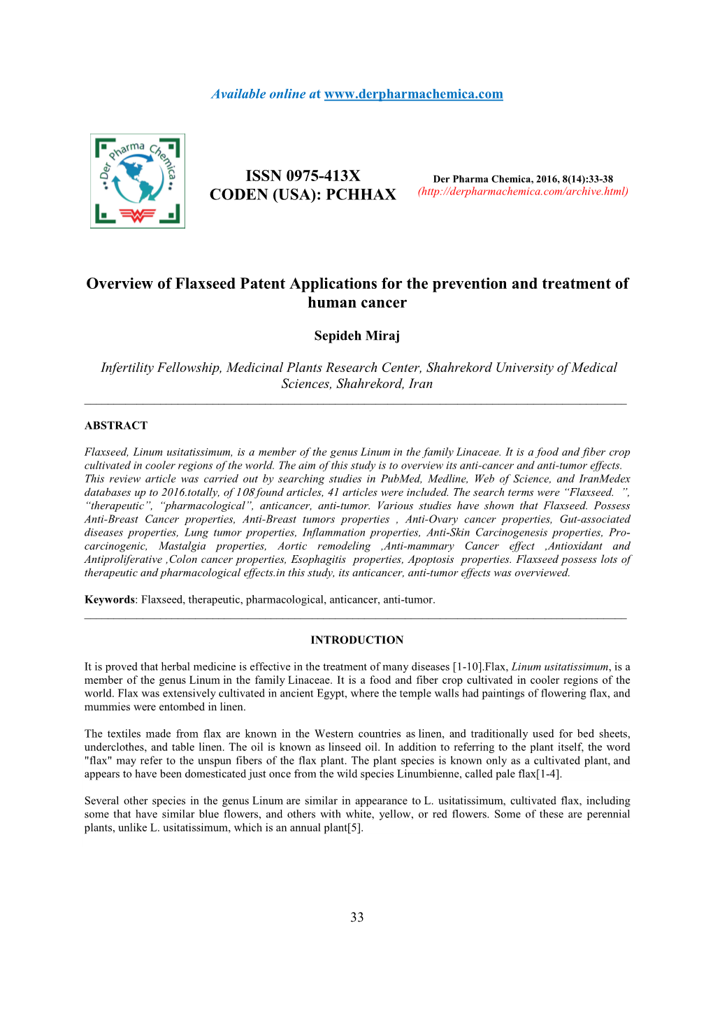 PCHHAX Overview of Flaxseed Patent