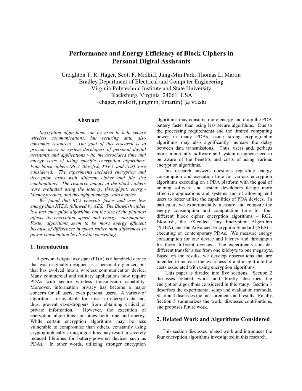 Performance and Energy Efficiency of Block Ciphers in Personal Digital Assistants