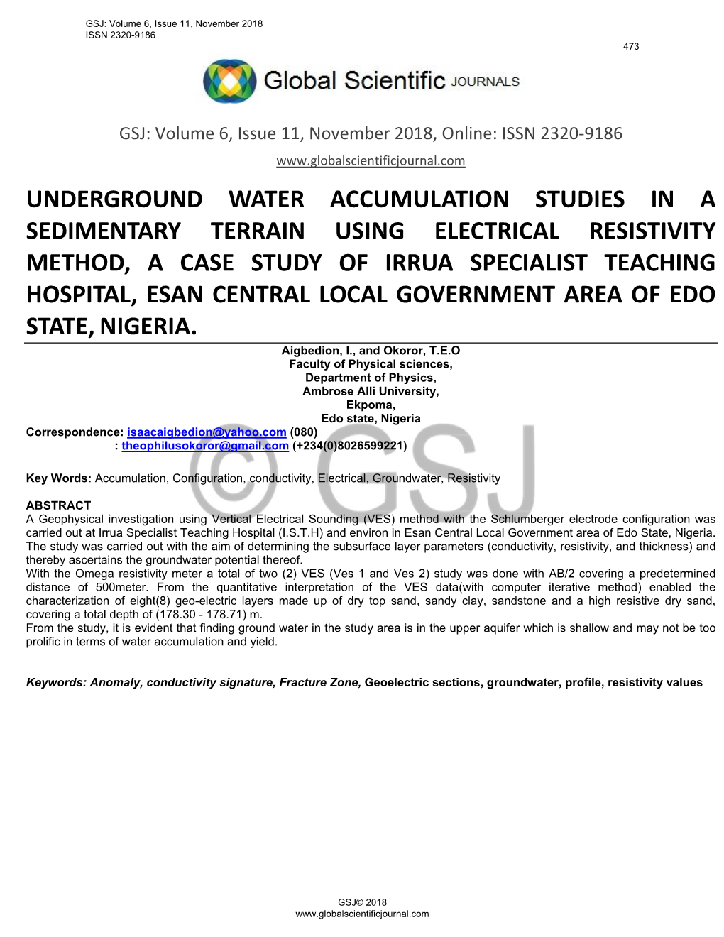 Underground Water Accumulation Studies in A