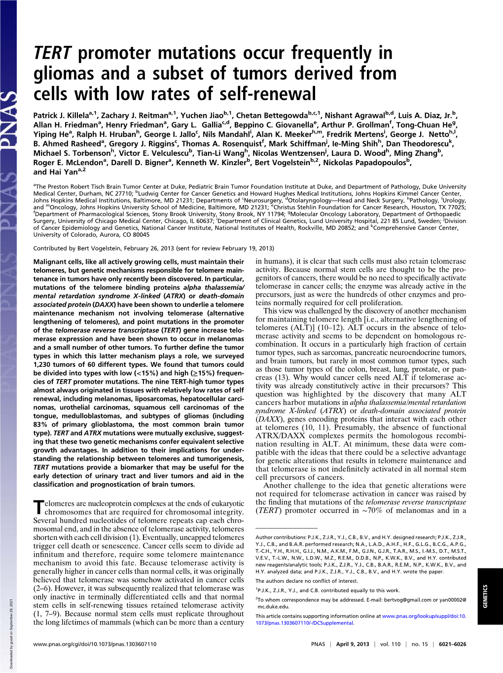 TERT Promoter Mutations Occur Frequently in Gliomas and a Subset of Tumors Derived from Cells with Low Rates of Self-Renewal