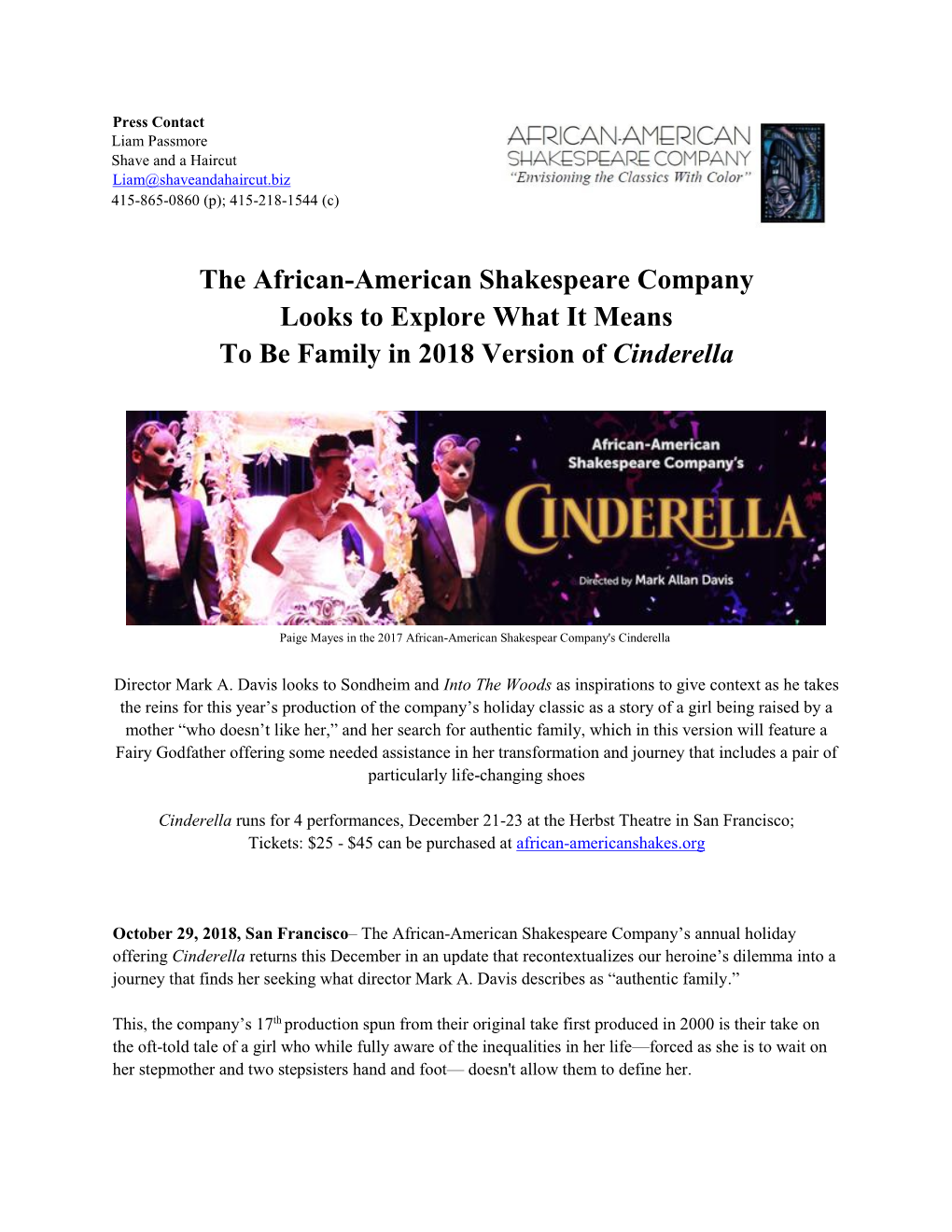 The African-American Shakespeare Company Looks to Explore What It Means to Be Family in 2018 Version of Cinderella