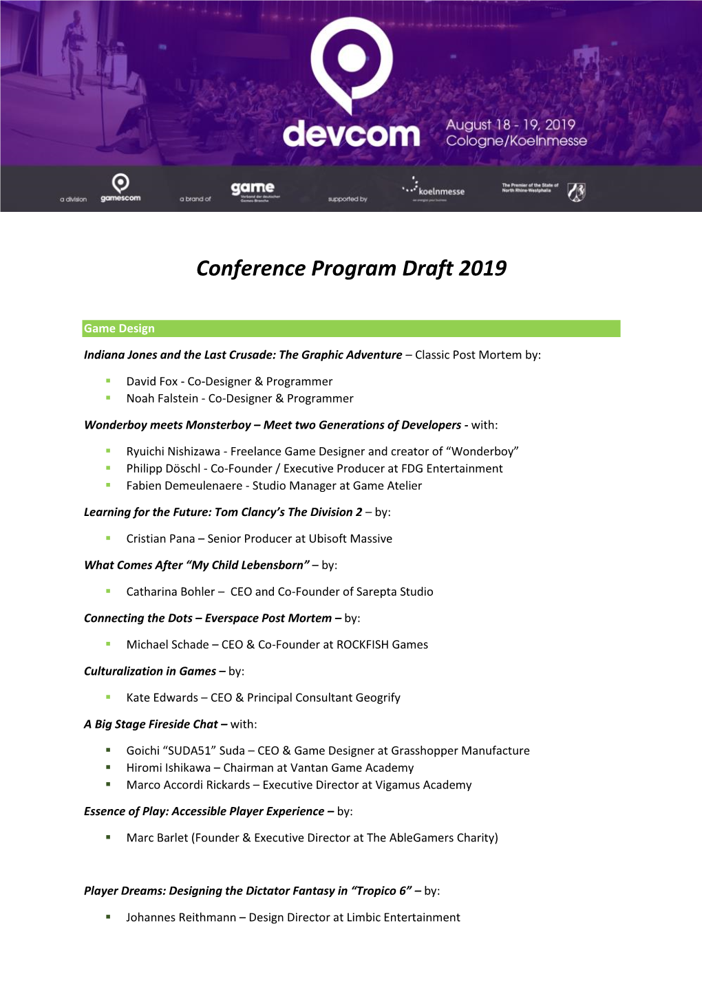 Conference Program Draft 2019