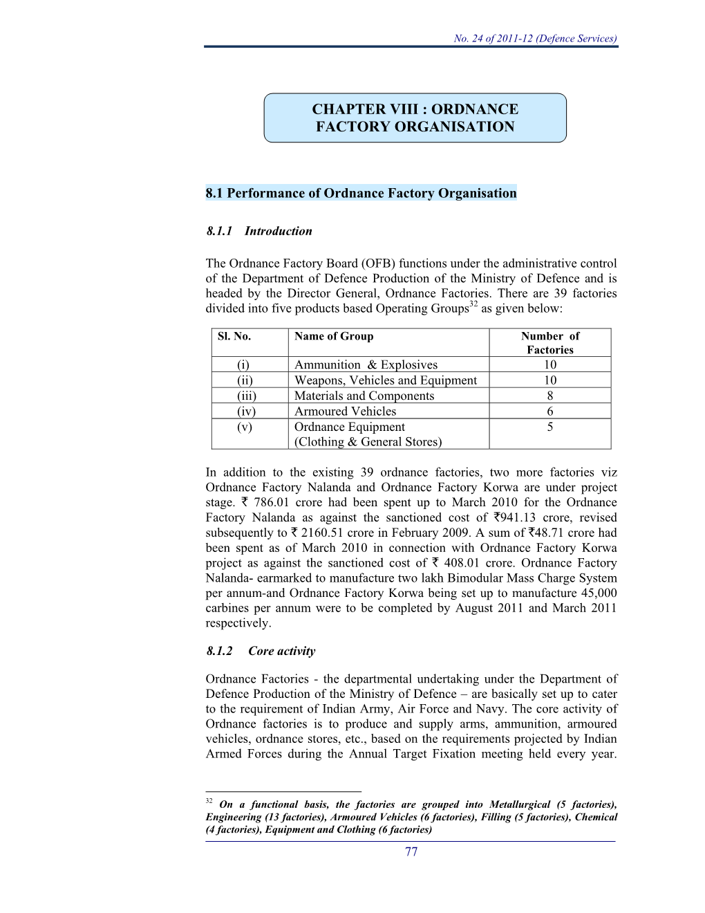 Chapter Viii : Ordnance Factory Organisation