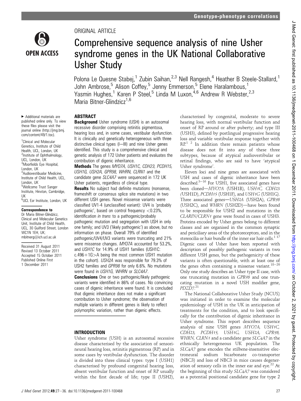 Comprehensive Sequence Analysis of Nine Usher Syndrome Genes in The