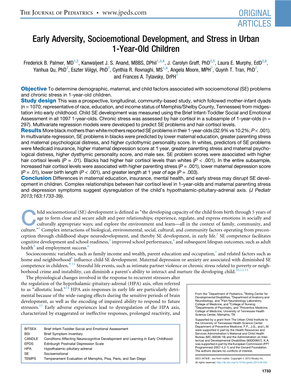 Early Adversity, Socioemotional Development, and Stress in Urban 1-Year-Old Children