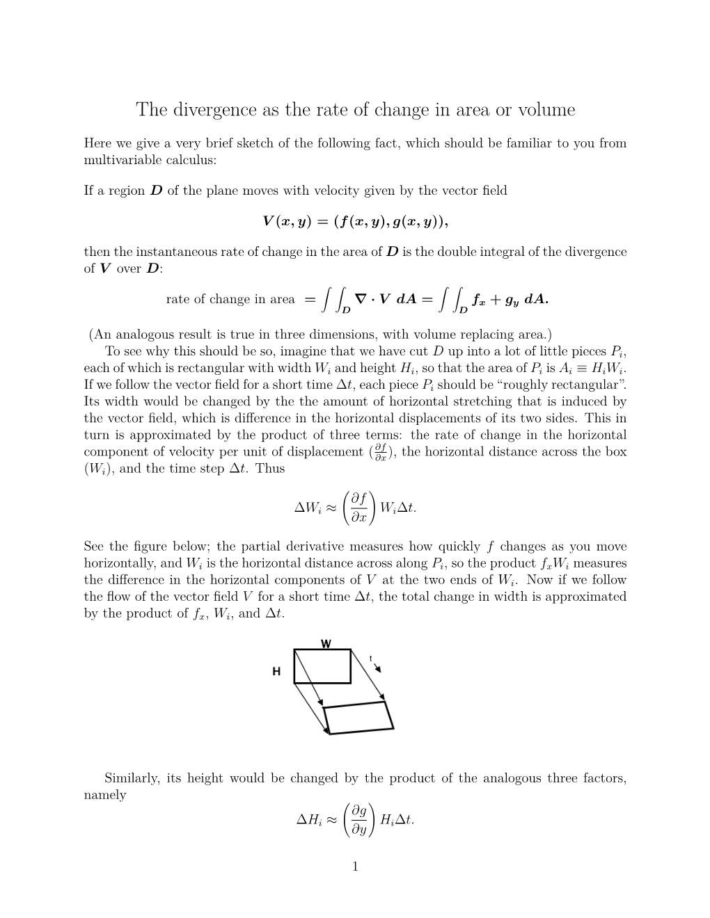 The Divergence As the Rate of Change in Area Or Volume