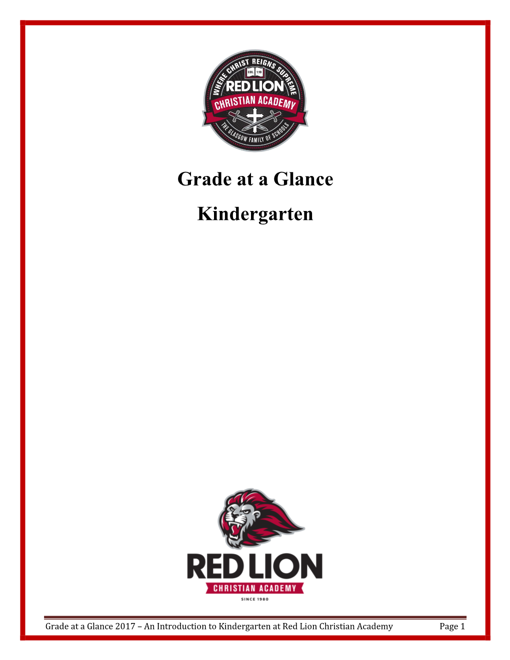 Grade at a Glance Kindergarten