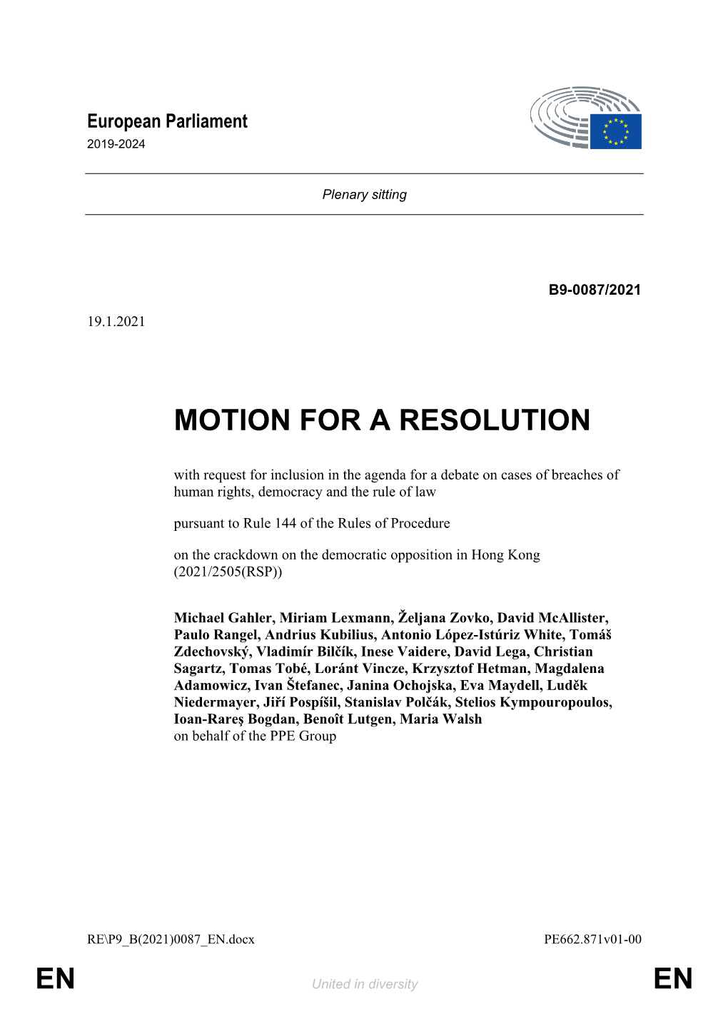 En En Motion for a Resolution