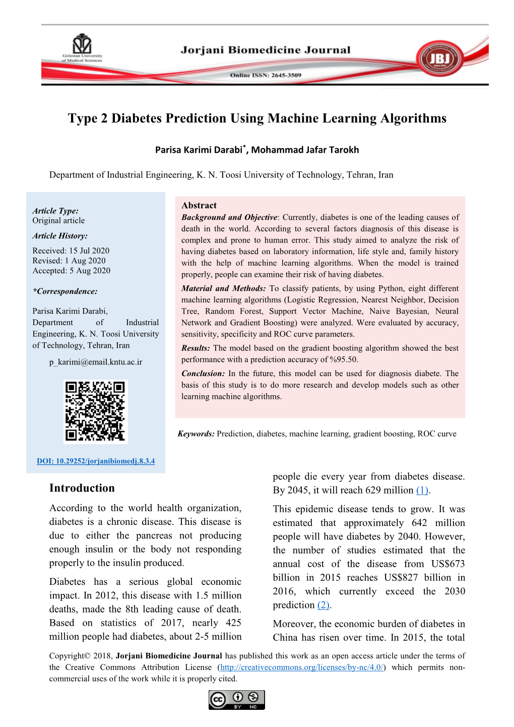 Type 2 Diabetes Prediction Using Machine Learning Algorithms