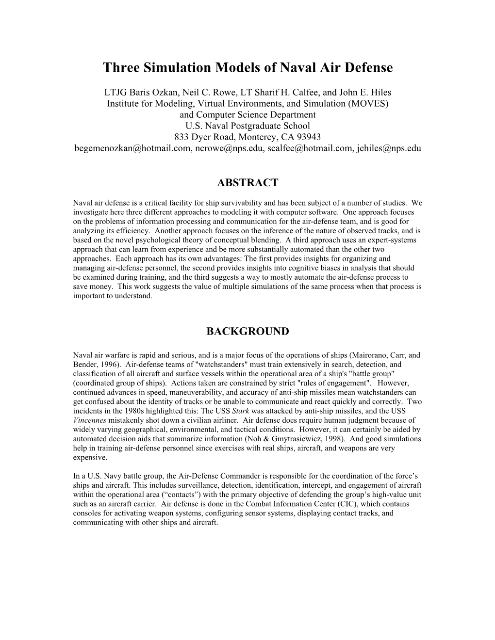 Three Simulation Models of Naval Air Defense