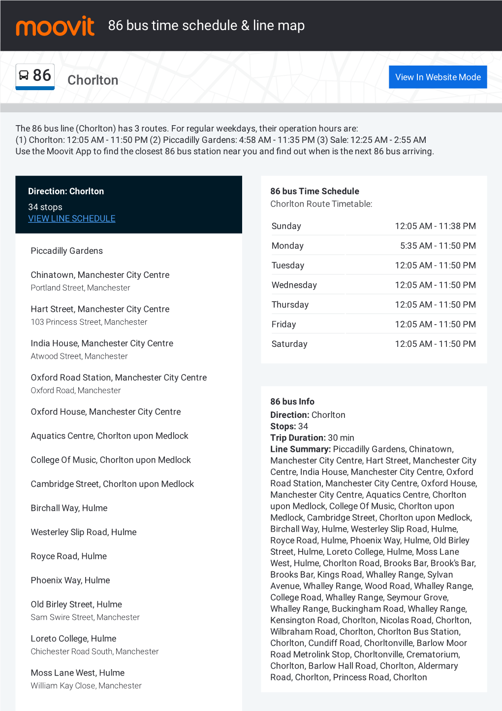 86 Bus Time Schedule & Line Route