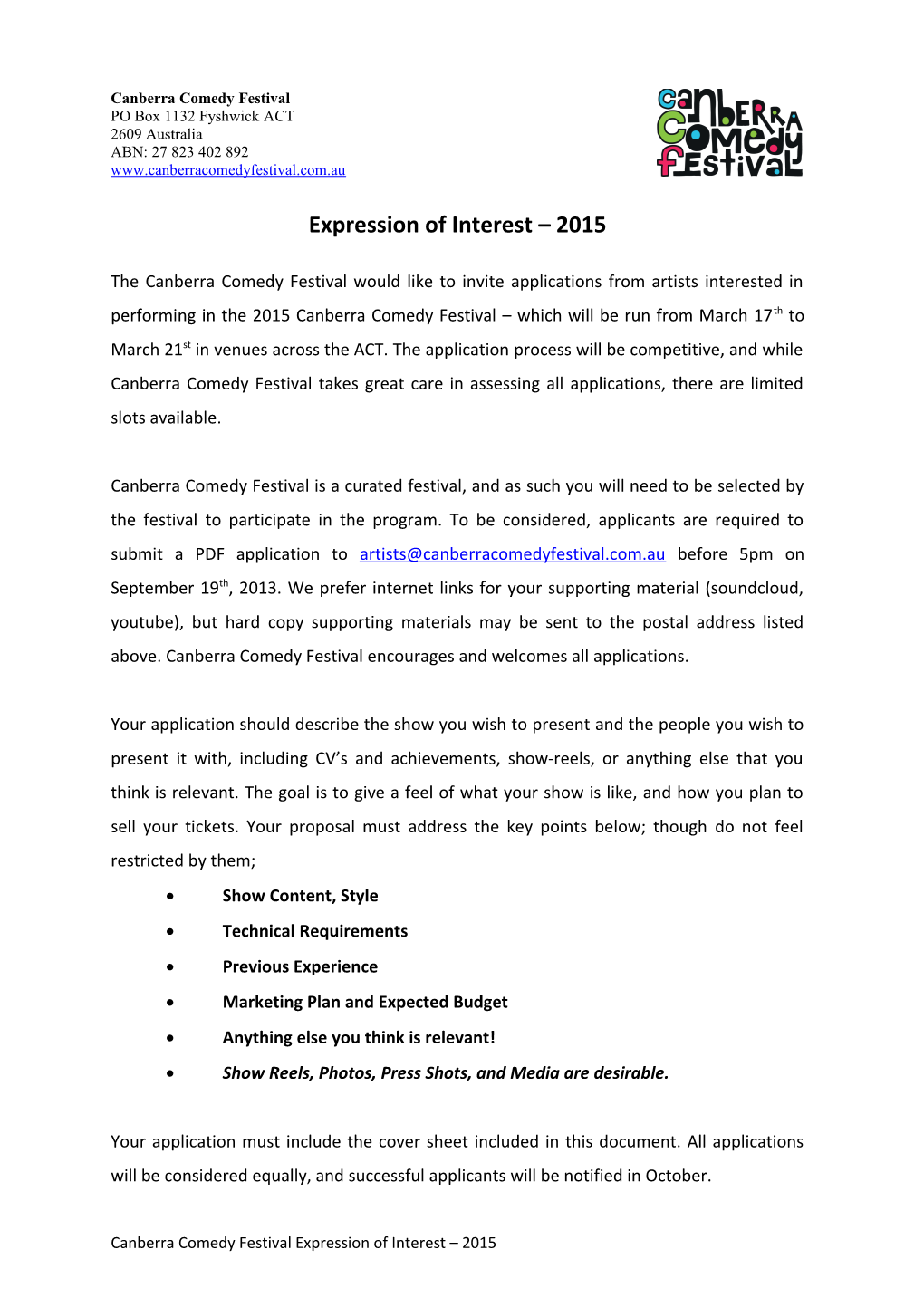 Expression of Interest 2015