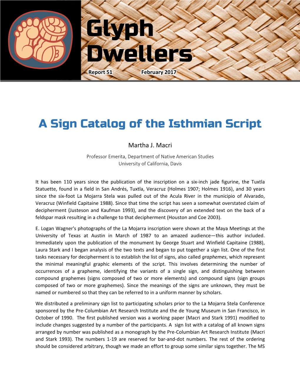 A Sign Catalog of the Isthmian Script