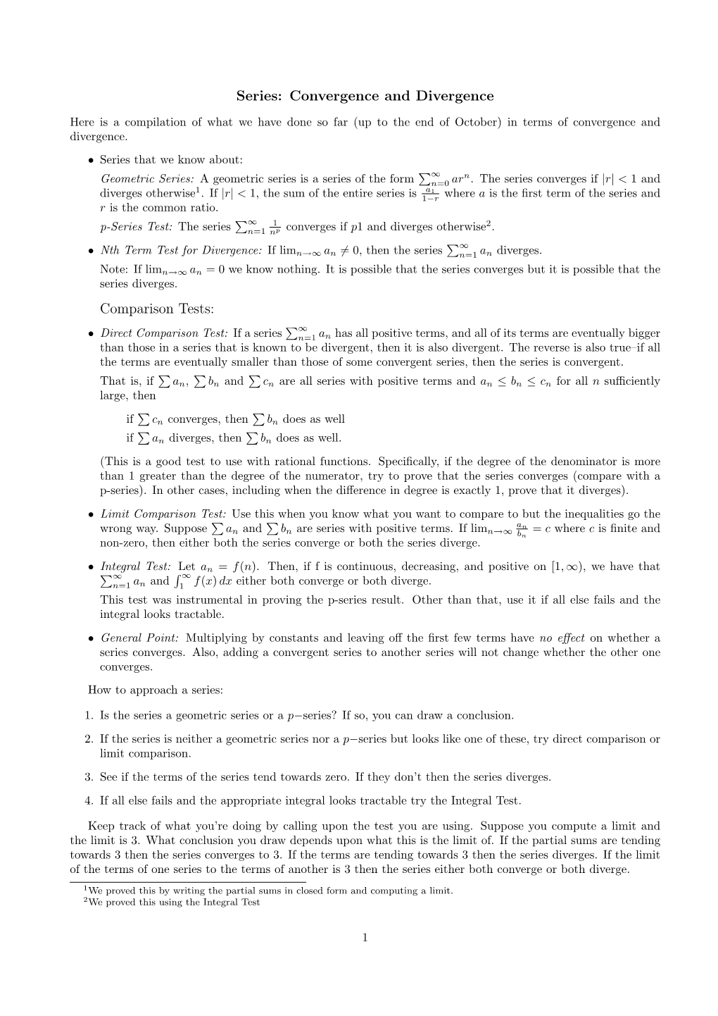 Series: Convergence and Divergence Comparison Tests